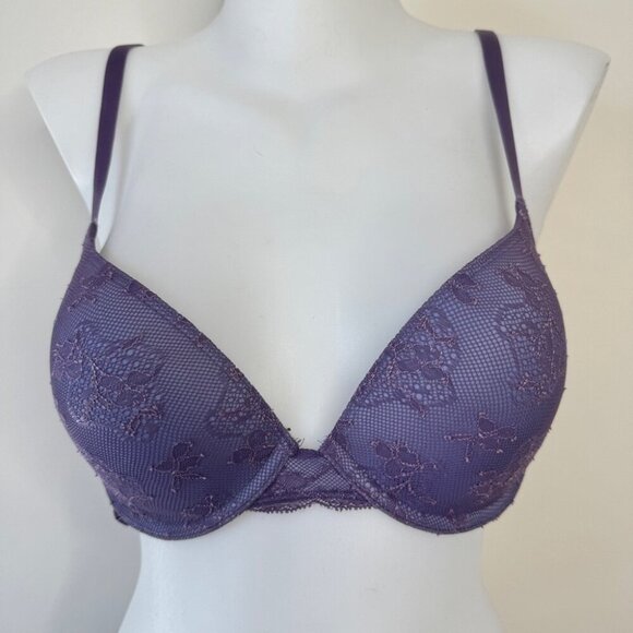 Victoria's Secret Bra Demi Uplift Biofit Purple Lavender Lace Soft Comfy Sz 34D - Picture 1 of 11